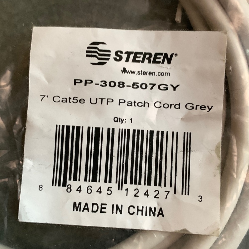 NIP Steren 7’ Cat5e UTP patch cord grey